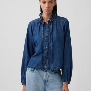 Relaxed Denim Top-Dark Wash