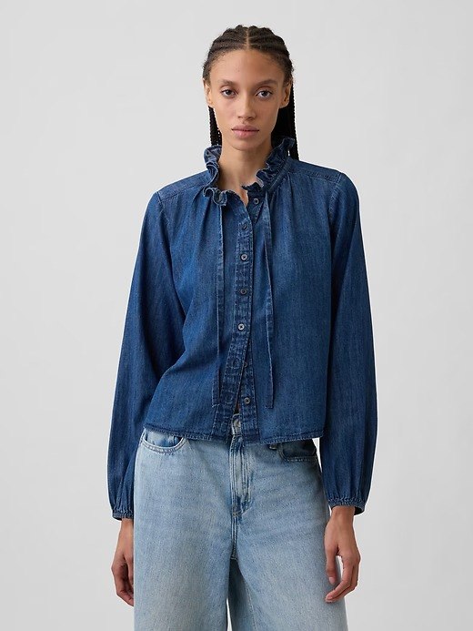 Relaxed Denim Top-Dark Wash