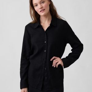 Oversized Linen-Blend Easy Shirt-Black