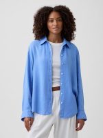 Linen-Blend Easy Shirt-Shirting Blue