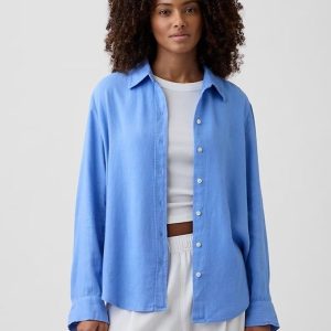 Linen-Blend Easy Shirt-Shirting Blue