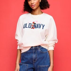 Old Navy x Disney Minnie Mouse SoComfy Oversized Graphic Sweatshirt-Minnie Logo (Sea Salt)