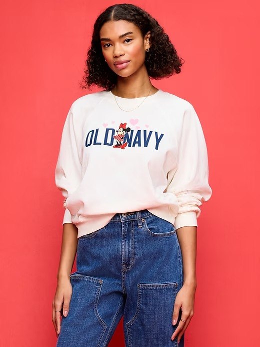Old Navy x Disney Minnie Mouse SoComfy Oversized Graphic Sweatshirt-Minnie Logo (Sea Salt)