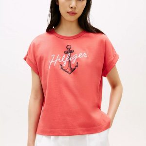 Hilfiger Anchor Logo Dolman T-Shirt-Vintage Red