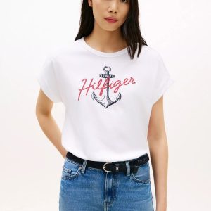 Hilfiger Anchor Logo Dolman T-Shirt-Optic White