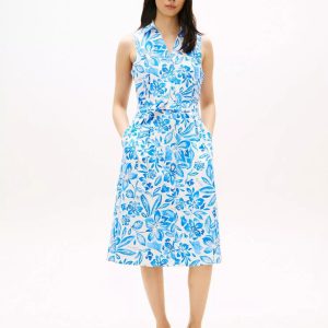 Sleeveless Belted Linen-Blue Spell