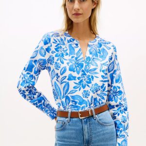 Essential Linen-Blend Pullover Top-Blue Spell