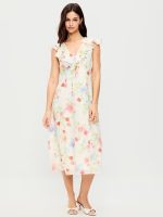 Ruffle-Sleeve Fit & Flare Midi Dress-White Floral