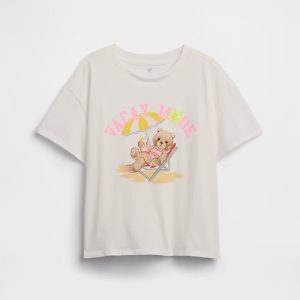 Kids Relaxed Graphic T-Shirt-Bear Print White