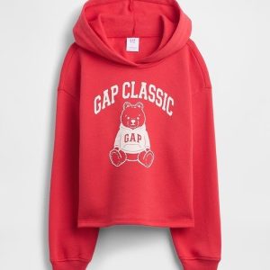 Kids Relaxed Graphic Hoodie-Strawberry Field Red
