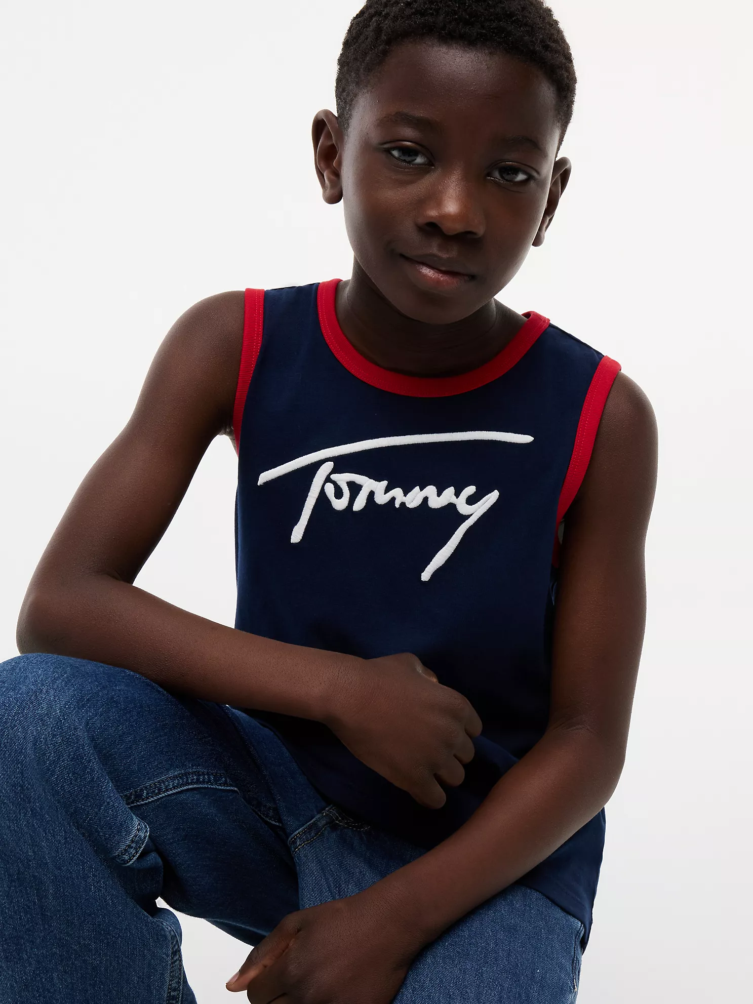 Kids' Script Tommy Logo Tank Top-Carbon Navy - Image 3