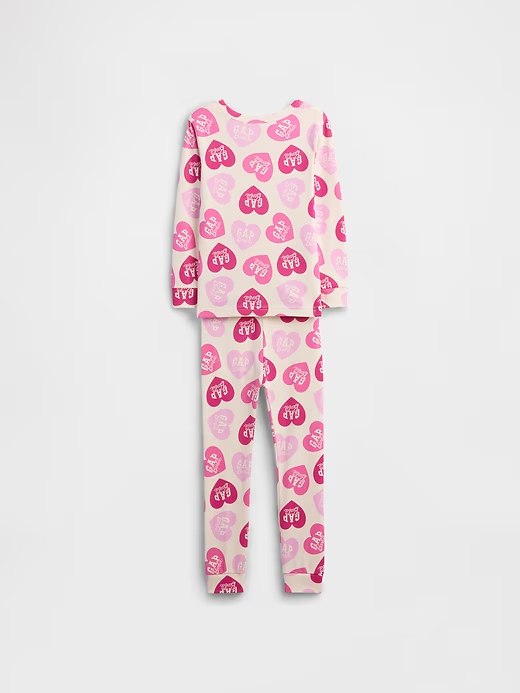 babyGap | Barbie™ 100% Organic Cotton PJ Set-Ivory Cream Frost Pink Hearts - Image 2