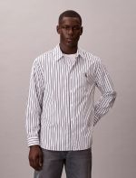 Washed Poplin Stripe Button-Down Shirt-Brilliant White