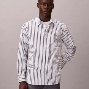 Washed Poplin Stripe Button-Down Shirt-Brilliant White