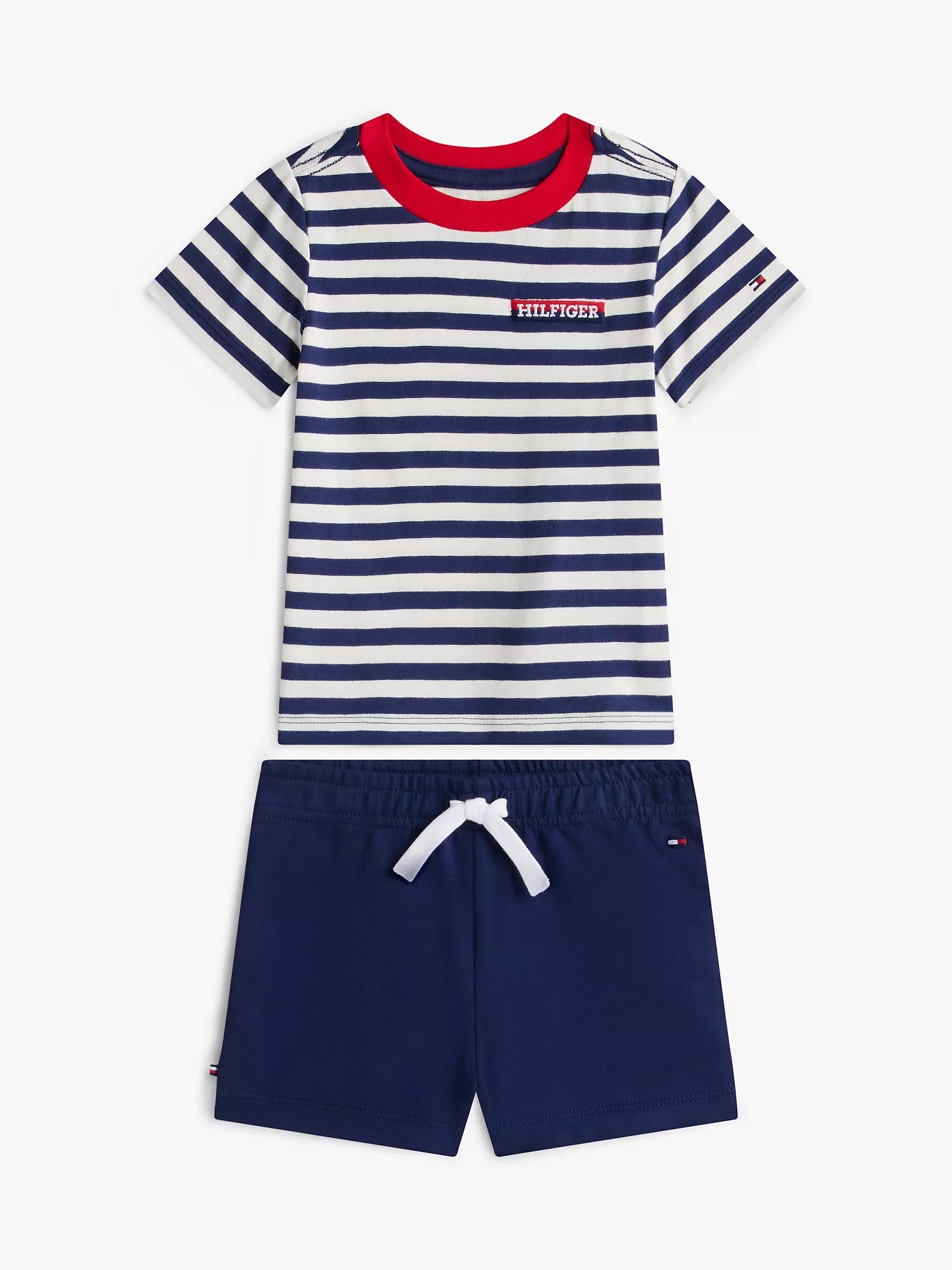 Babies' Striped T-Shirt & Short Set-Preppy Navy / Ivory Silk