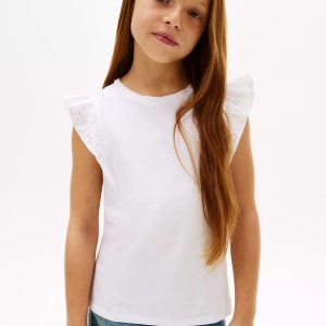 Kids' Embroidered Eyelet Flutter T-Shirt-Th optic white