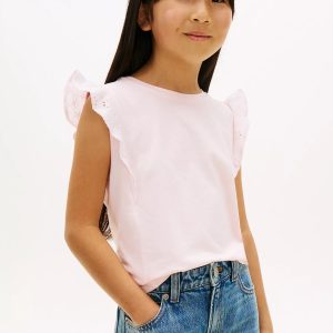 Kids' Embroidered Eyelet Flutter T-Shirt-Light Pink