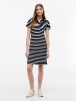 Stripe Stretch Pique Polo Dress-Navy Blue