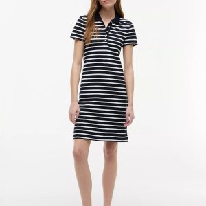 Stripe Stretch Pique Polo Dress-Navy Blue