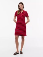 Stripe Stretch Pique Polo Dress-Primary Red