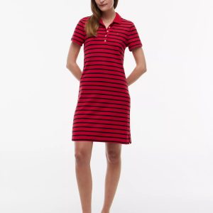 Stripe Stretch Pique Polo Dress-Primary Red