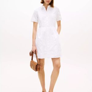 Embroidered Eyelet Poplin Shirtdress-Optic White