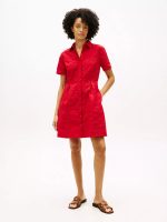 Embroidered Eyelet Poplin Shirtdress-Primary Red
