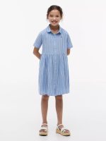 Kids' Striped Cotton-Linen Blend Dress-Blue Spell