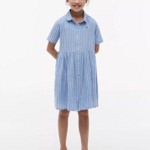 Kids' Striped Cotton-Linen Blend Dress-Blue Spell