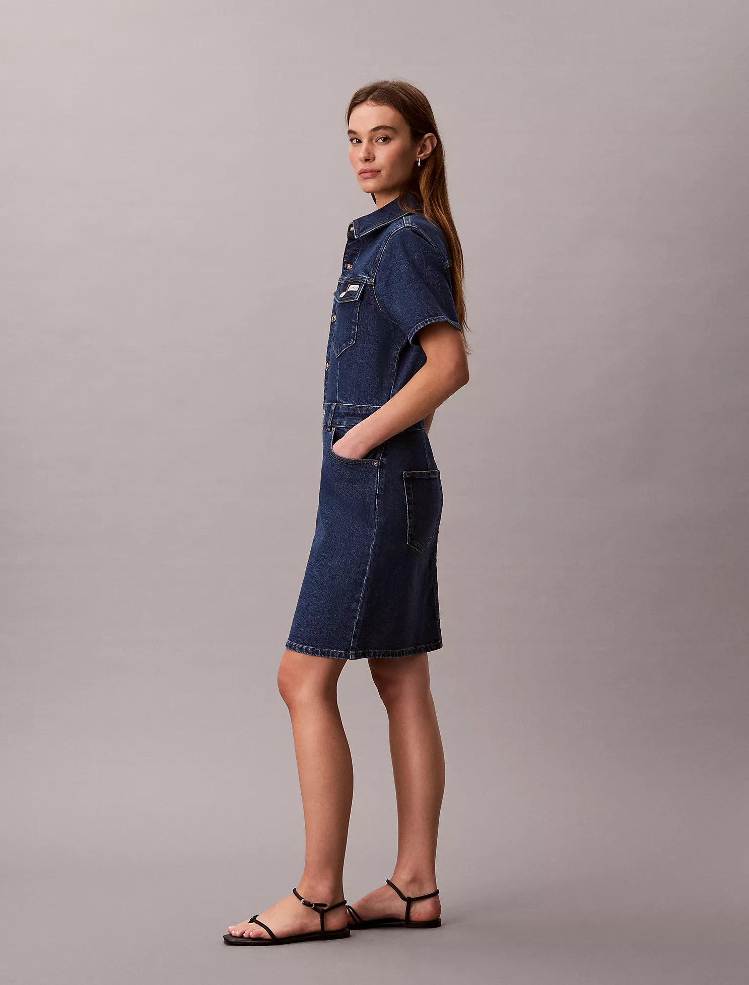 Denim Mini Trucker Dress-Mainland - Image 3
