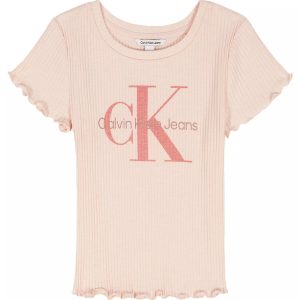 Girls Monologo Rib T-Shirt-Pearl