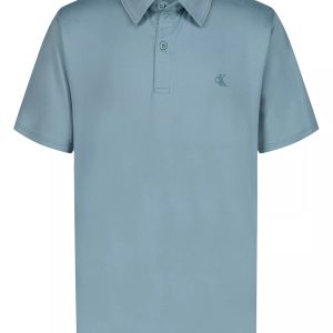Boys Monogram Tech Polo Shirt-Light Blue
