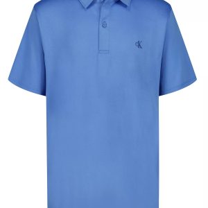 Boys Monogram Tech Polo Shirt-Blue