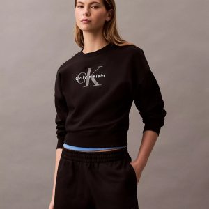 Monologo Fleece Relaxed Sweatshirt-Black