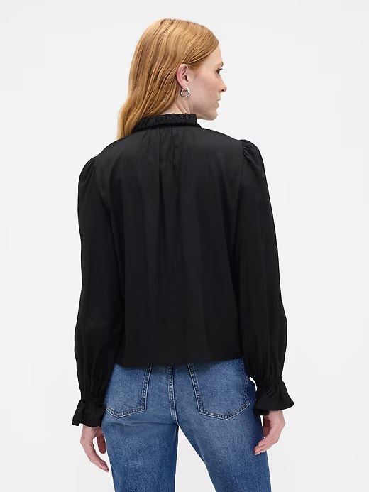 Relaxed Ruffle Top-Black - Image 2