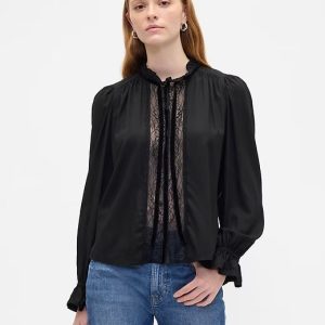 Relaxed Ruffle Top-Black