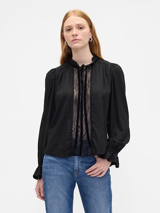 Relaxed Ruffle Top-Black