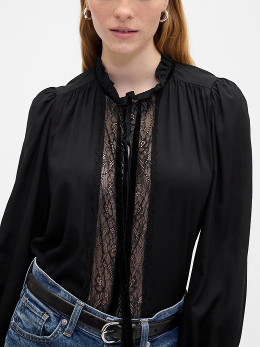 Relaxed Ruffle Top-Black - Image 3