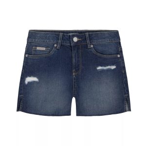 Girls Distressed Denim Shorts-Aqua