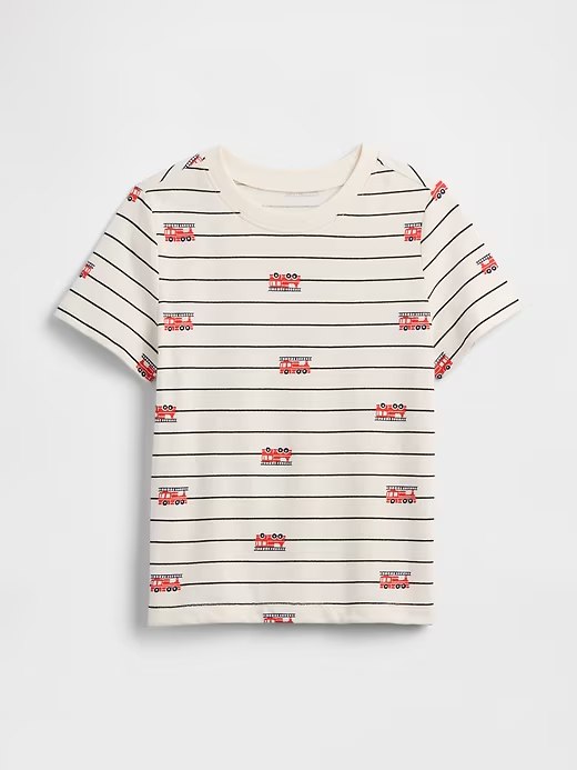 babyGap Print Crewneck T-Shirt-Ivory Cream Frost Firetrucks