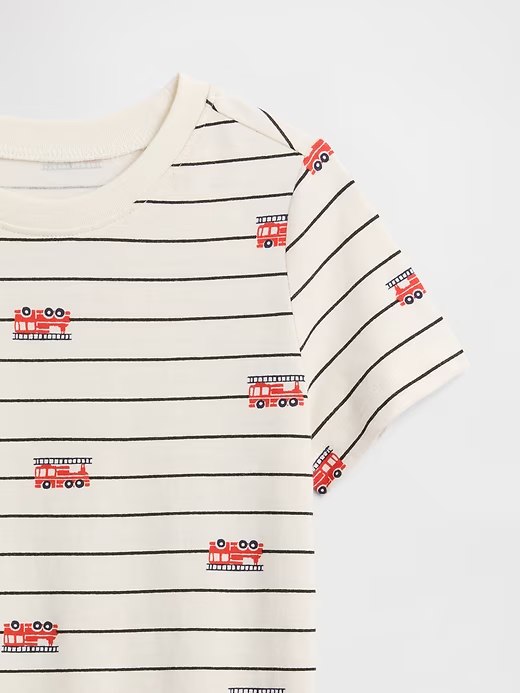 babyGap Print Crewneck T-Shirt-Ivory Cream Frost Firetrucks - Image 3