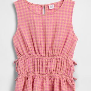 Kids Linen-Blend Bow Top-Orange Gingham