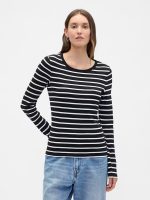 Modern Ribbed Stripe Crewneck T-Shirt-Black White Stripe