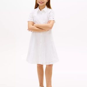 Kids' Embroidered Eyelet Shirtdress-Th Optic White