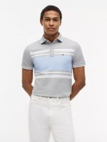 Slim Fit Block Stripe Stretch Pique Polo-Grey Heather/Blue