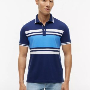 Slim Fit Block Stripe Stretch Pique Polo-Navy/Blue