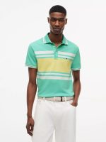 Slim Fit Block Stripe Stretch Pique Polo-Light Jade Green/Yellow