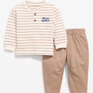 Long-Sleeve Knit Top and Barrel Leg Pant Set for Baby-Oatmeal Heather