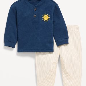 Long-Sleeve Henley Top and Barrel-Leg Pants Set for Baby-Obscure Night
