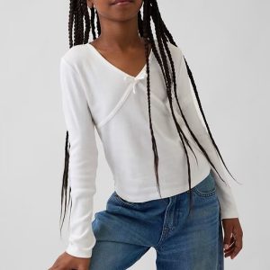 Kids Cross Front Bow T-Shirt-New Off White